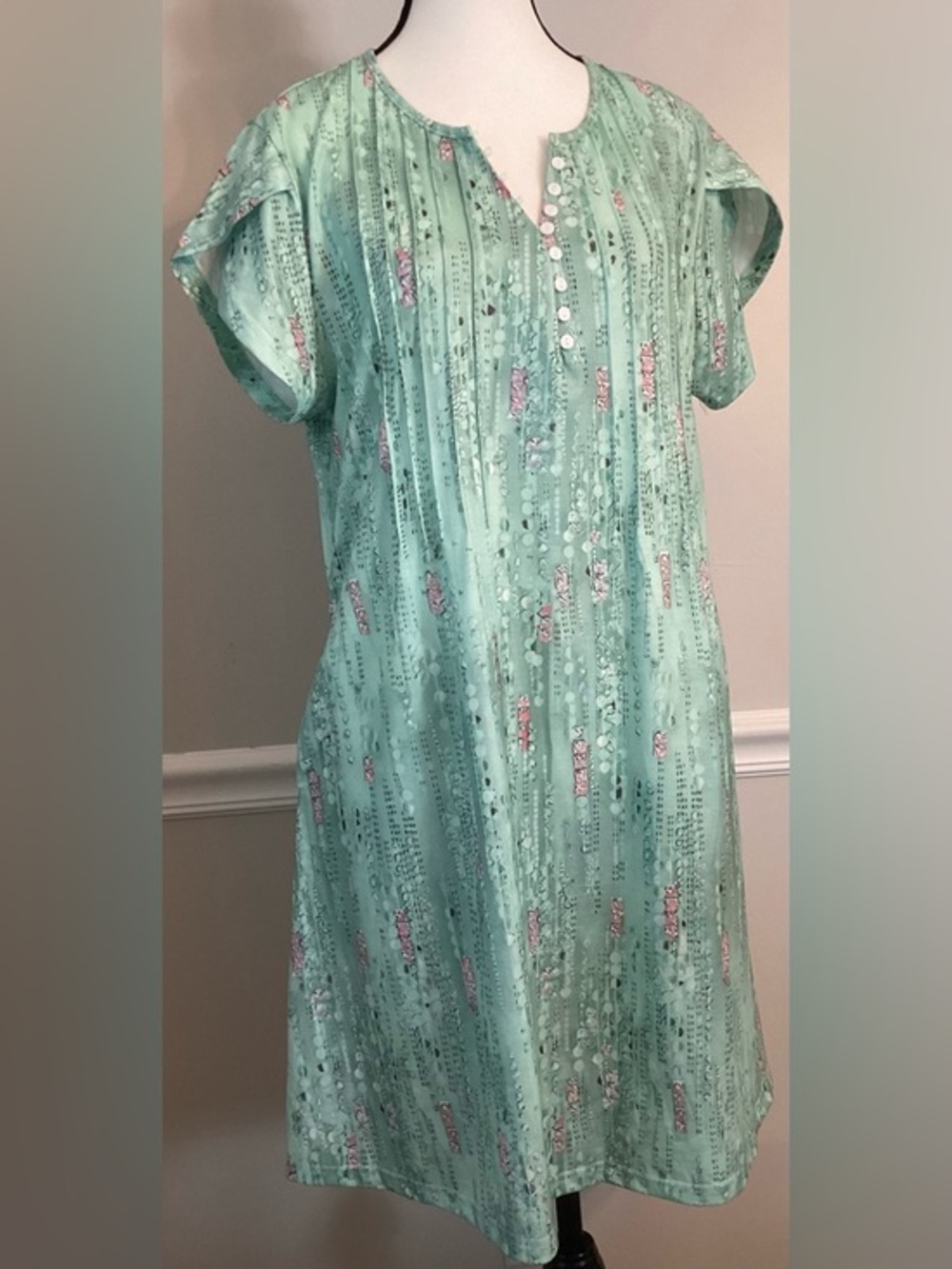 Short Sleeve Floral Cap Sleeve Seafoam Green Summer Mini Dress Shift Large NET